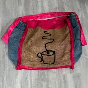 Repurposed Coffee Bean Sak Pink and Denim Embroidered XL Fabulous Tote Bag